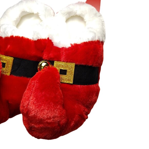 MerryBrite Adult Size M (7-8) Red Plush Santa Slippers With Jingle Bells Holiday - Picture 5 of 6